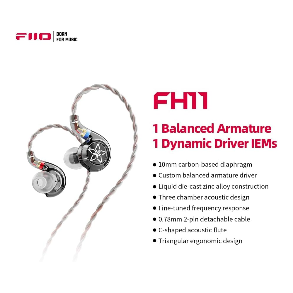 FiiO FH11 HiFI Hybrid Driver IEM With Detachable Cable