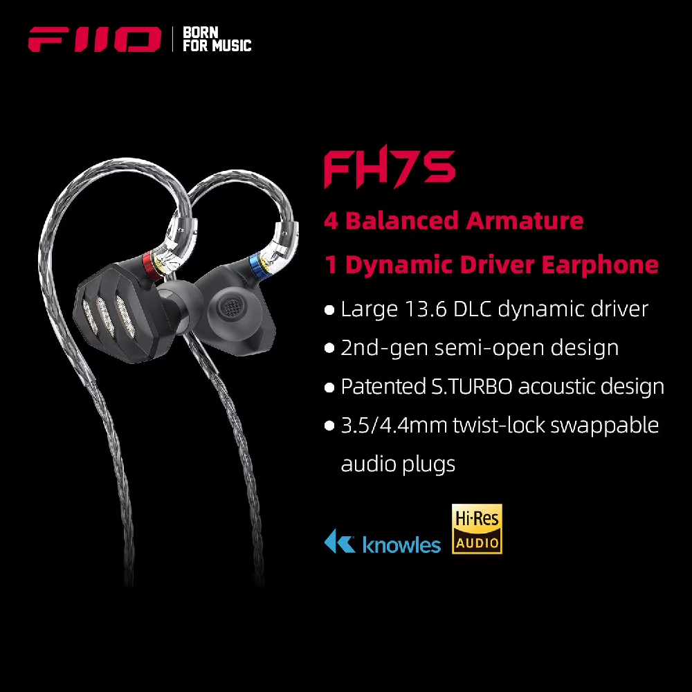 Moniteurs intra-auriculaires audiophiles (IEM) à pilote hybride FiiO FH7s