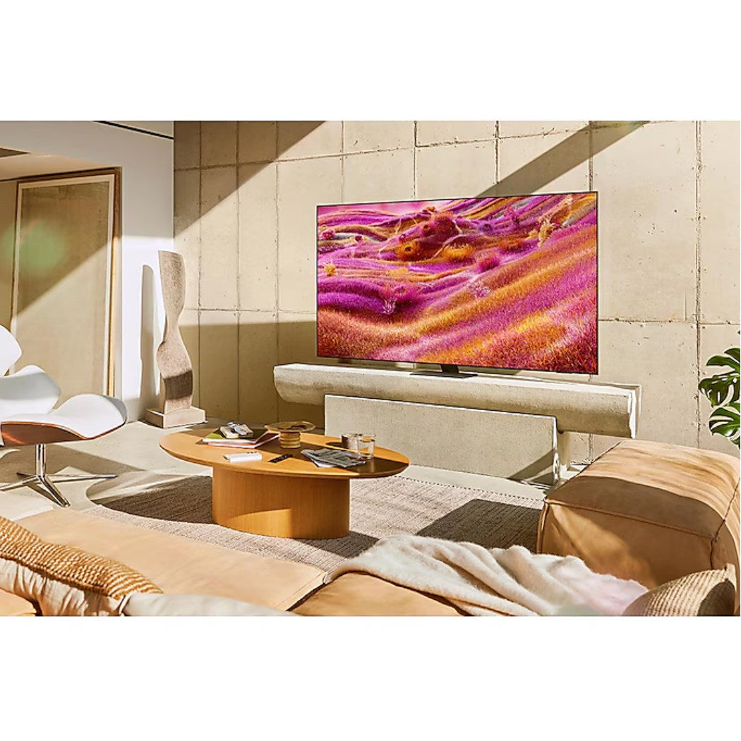 Samsung QN90F 4K Neo QLED TV on stand