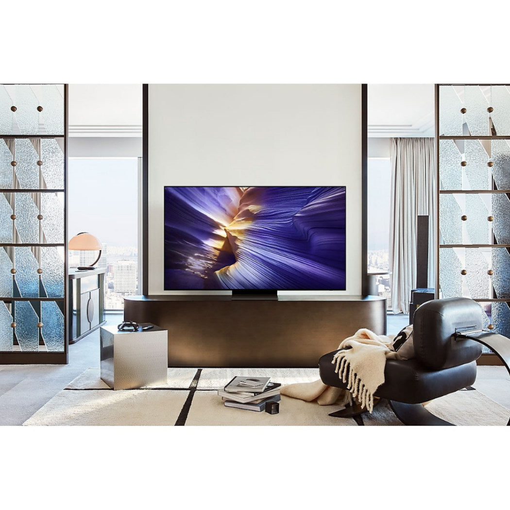 Samsung OLED S90F 4K Vision AI TV lifestyle on stand