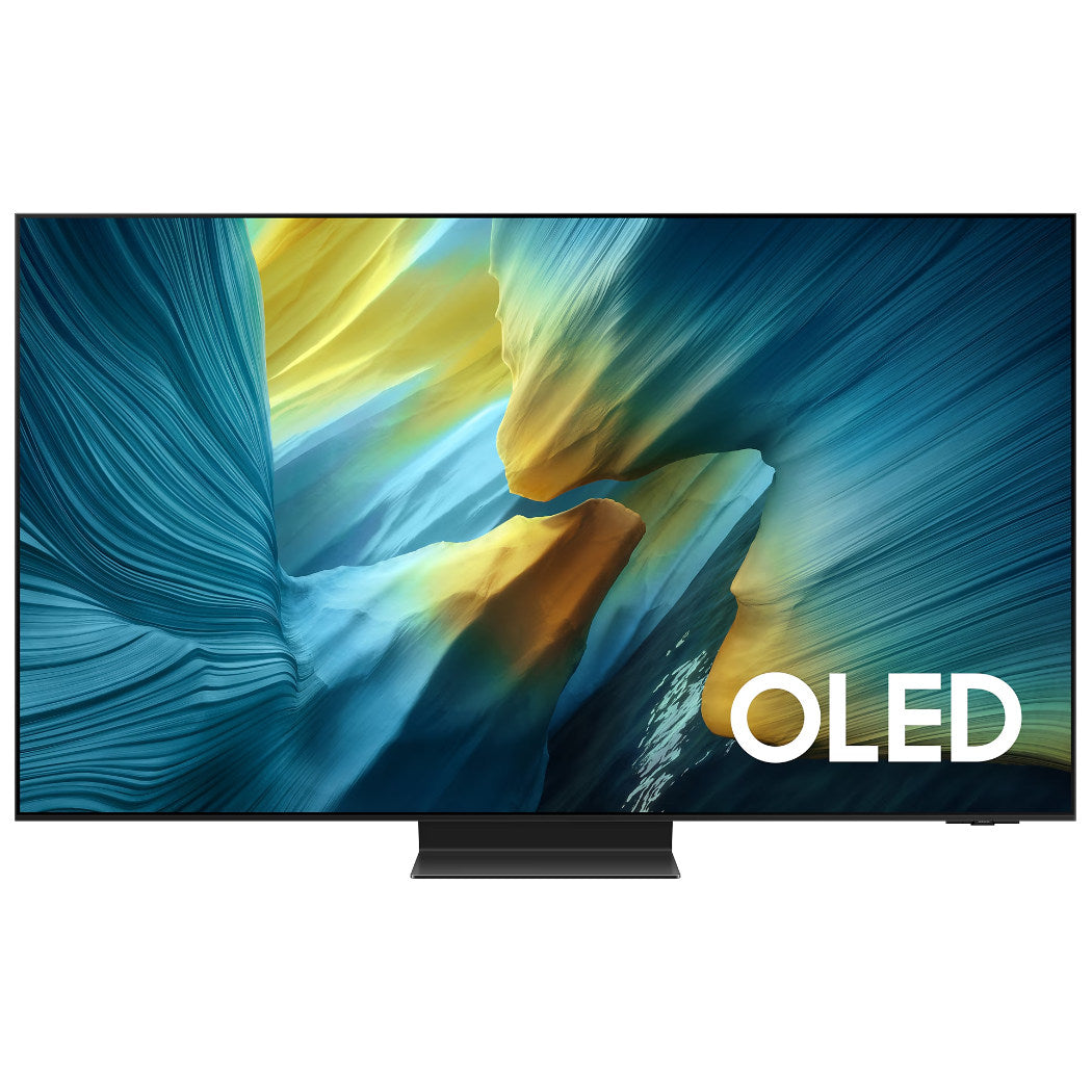 Samsung OLED S95F 4K Vision AI TV front view with stand