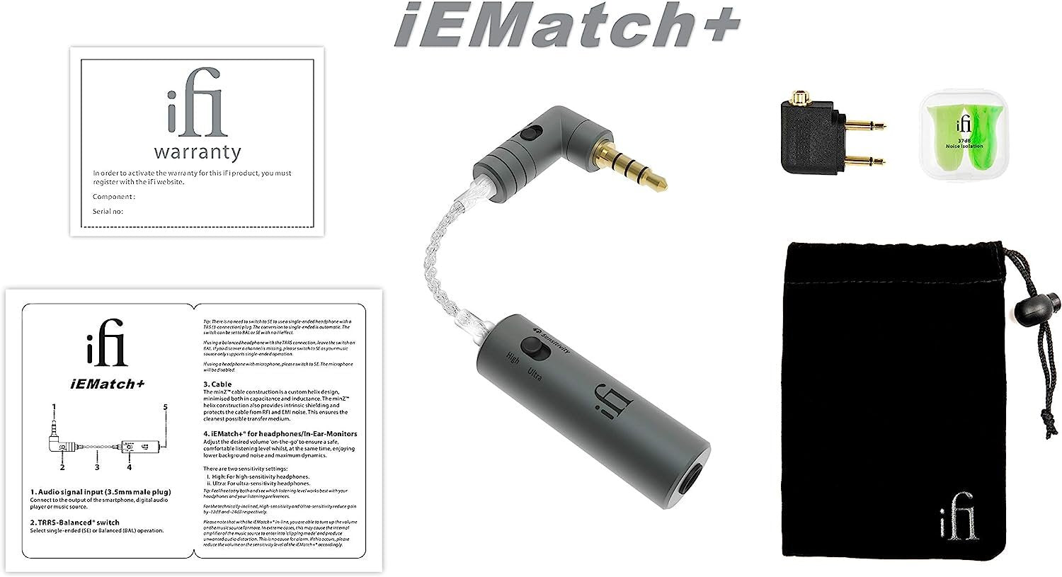 iFi iEMatch+ 3.5mm Headphone Jack - Audio Optimizer/Attenuator