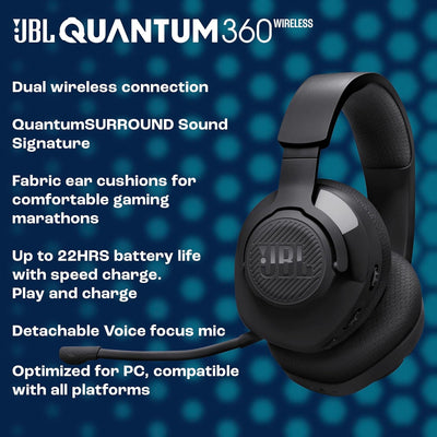 JBL Quantum 360X - Wireless Over-Ear Gaming Headset with Detachable Boom Mic