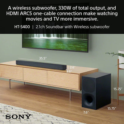 Sony HT-S400 2.1ch Soundbar with Wireless Subwoofer & Dolby Digital - Black