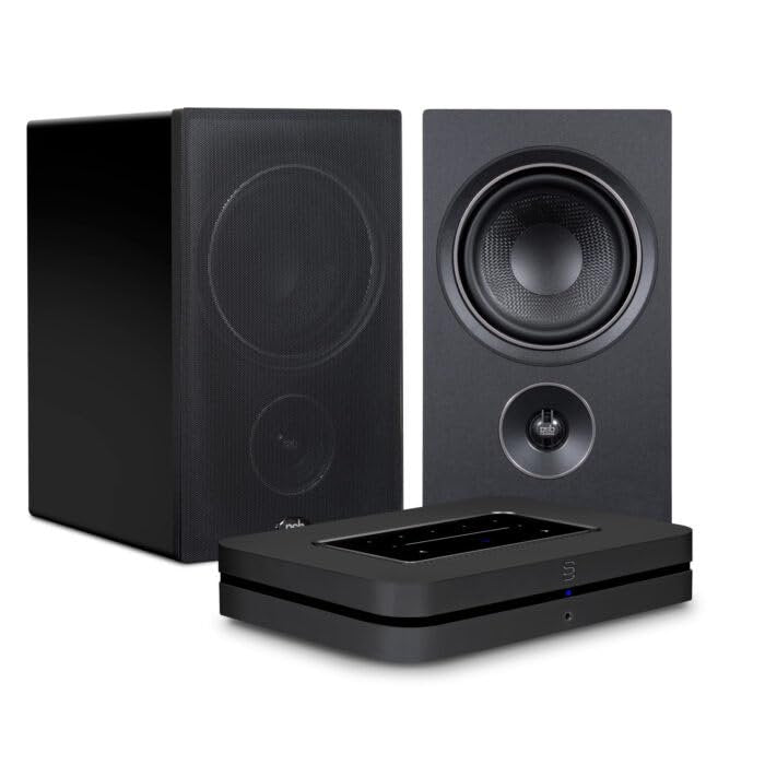 PSB Alpha AM5 Powered Bookshelf Speakers with Bluesound Node - Black