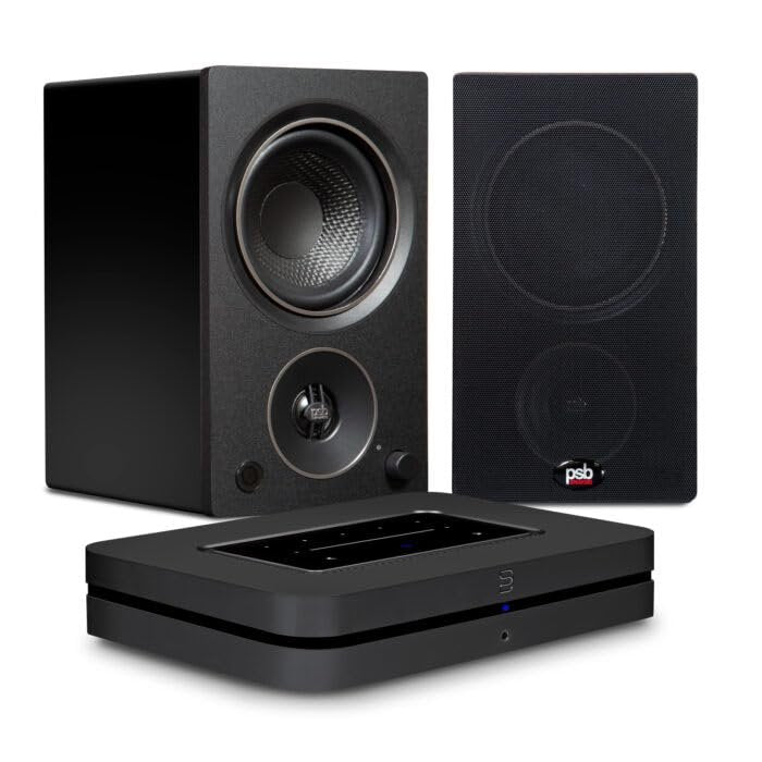 PSB Alpha AM3 Powered Bookshelf Speakers with Bluesound Node - Black